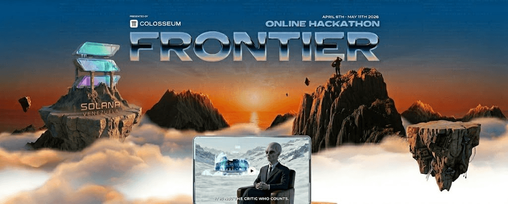 Visual editorial de Solana Venezuela para acompañar el artículo sobre el Frontier Hackathon.
