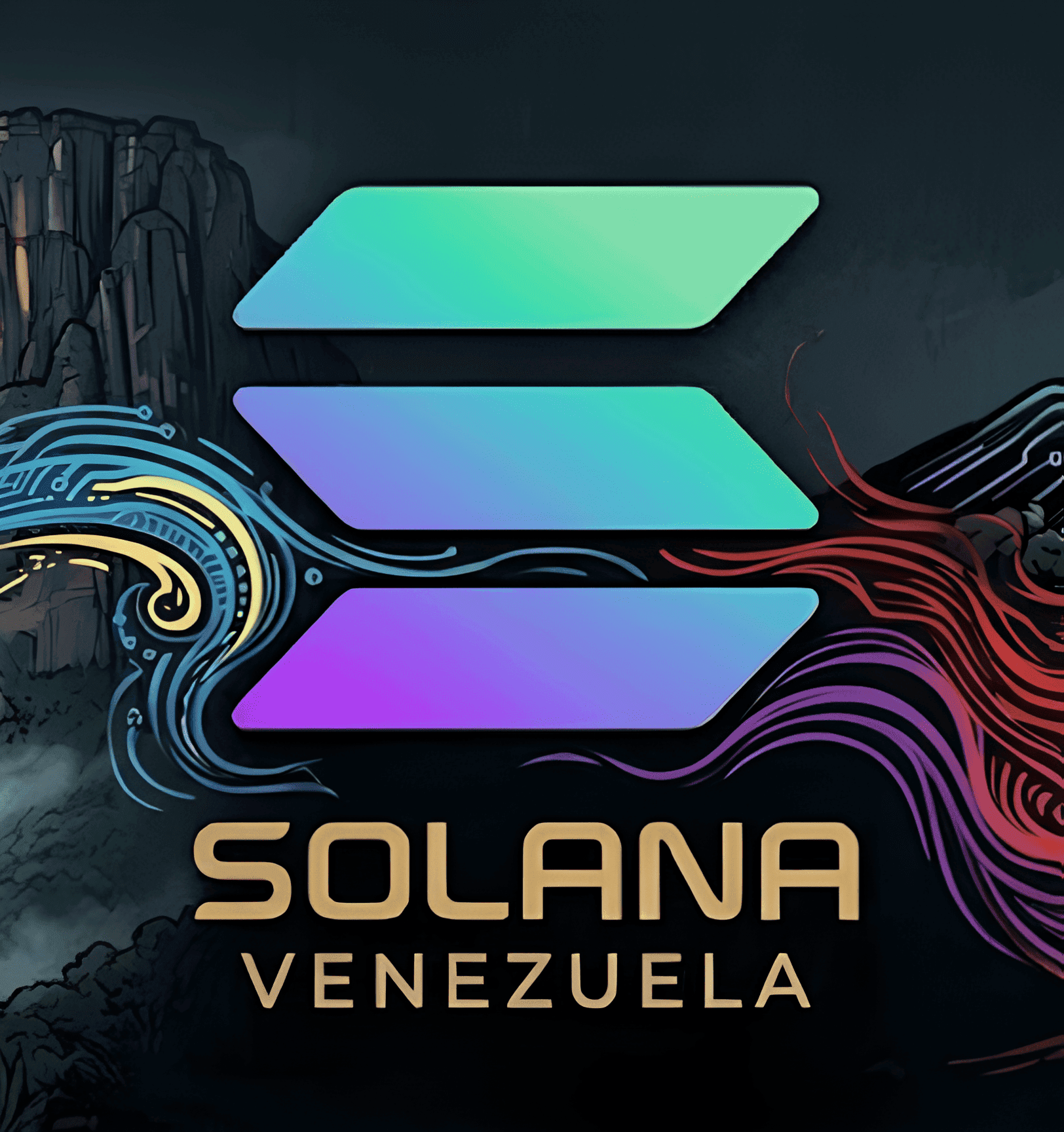 Retrato digital futurista en tonos cian dentro de una tarjeta editorial de Solana Venezuela.